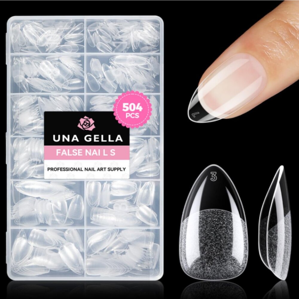 UNA GELLA Short Almond Nail Tips: 504PCS Short Fake Nails Soft
